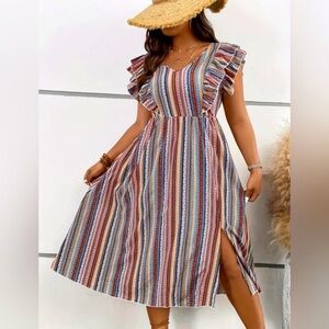 Plus Size Boho Aztec Print Back Tie Dress